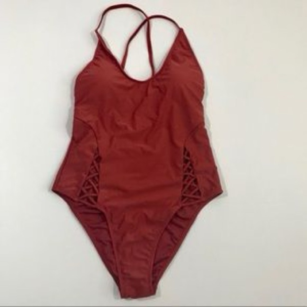 Xhilaration Cross Strap Burnt Orange One Piece Swimsuit XS